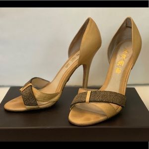 L.A.M.B Cream Leather Embellished Heels - Size 8